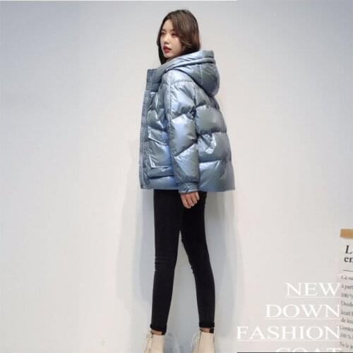 Down jacket womens short 2021 new bright-faced hoodie thick coat Parker white duck down bread clothing winter