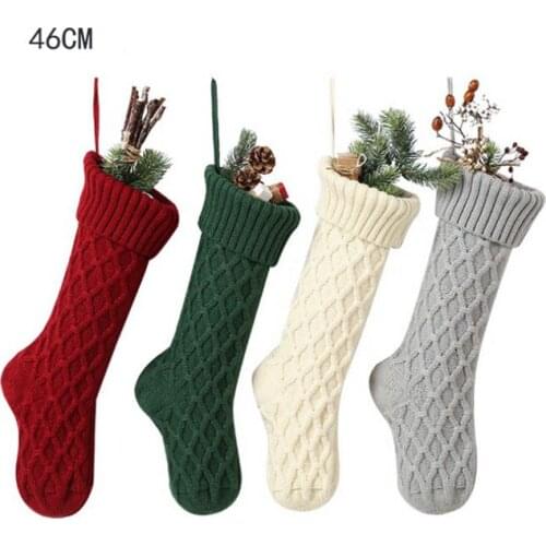 Christmas Acrylic Knitted Socks Red Green White Gray Knitting Stocking Christmas Tree Hanging Gift Sock Xmas Candy Stockings SN