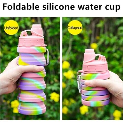 500ML Portable Retractable Silicone Bottle Folding Leakproof Water Bottle Outdoor Travel Drinking Cup With Carabiner Collapsibl