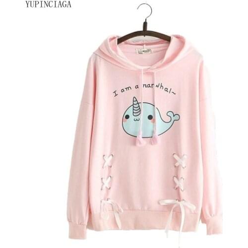 2020 Women Harajuku Cartoon Print Sweatshirts 2020 Spring LongSleeve Cotton Hoodies Casual Drawstring Tracksuits Female Pullover