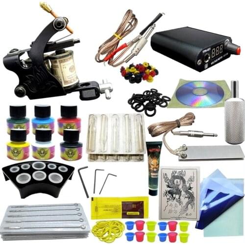 High Quality Professional Tattoo Machine Model 7 Needles Power Supply Gun Exquisite Accessories Complete Kit Equipment