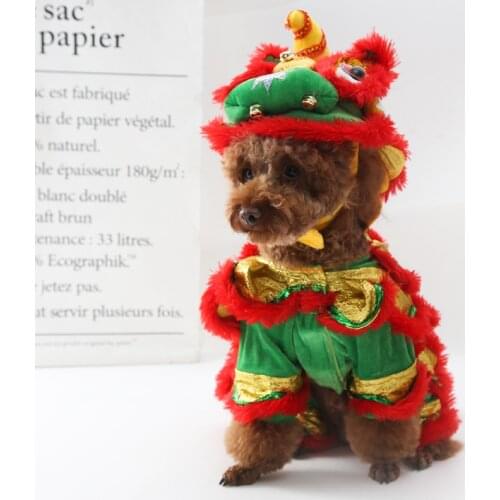 Funny Halloween Pet Cat Dog Costumes Clothes Chinese Lion Dance Suit For Small Medium Puppy Dogs Cats New Year Dress Up Apparel