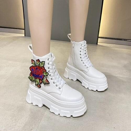 Women Boots 2021 New AutumnThin High-Top Women Raise The Bottom Platform Dad Canvas Shoes White Boots Womem Shoes
