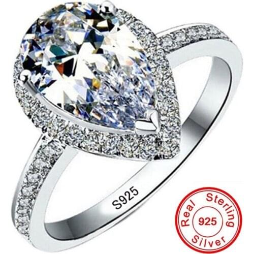 Luxury 925 Sterling Silver Engagement Wedding Ring for Women Jewelry Eternal 3.68ct Drop Simulated Diamond CZ Rings Finger