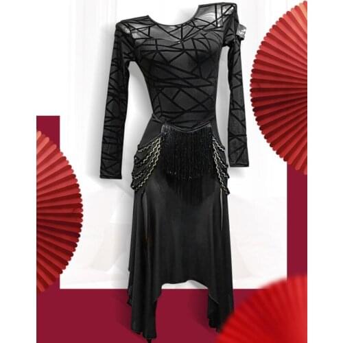 Women Lady Latin Dance Dresses Costume Performance Party Samba Roupa Infantil Feminina fringe latin dress black BY340