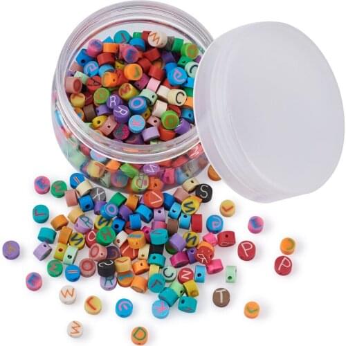 300pcs Polymer Clay Letter Beads Colorful Flat Round Capital A-Z Mini Handmade Beads Charms for DIY Initial Name Craft Jewelry
