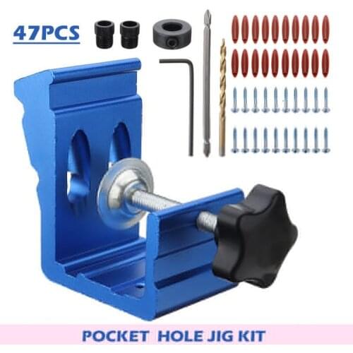 47pcs Pocket Hole Puncher Jig Kit Dowel Drill Joinery Screw Carpenter Woodworking Angle Tools