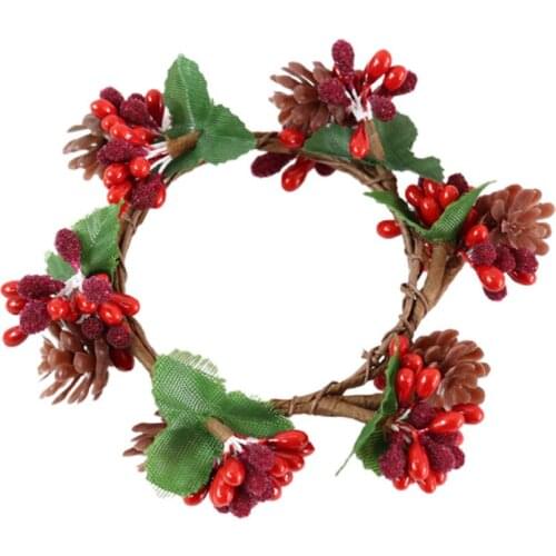 Decoration Simulation Pinecone Candle Ring Beads DIY Decorative Wreath For Gifts 6 Pack Christmas Halloween Artificial Plant
