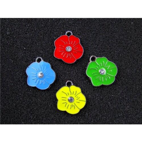 AE755 Mix Color 100Pcs Alloy Metal Enamel Flower Charms Pendant 24x22mm bead