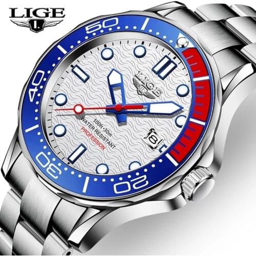 2021 New LIGE Men Watches Top Brand Luxury Stainless Steel Waterproof Quartz WristWatch For Men Fashion Luminous Sport Clock+Box