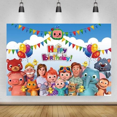 Cocomelon Theme Family Photography Backdrops Bunting Balloons Children Birthday Party Backgrounds For Table Decor Photo Studio