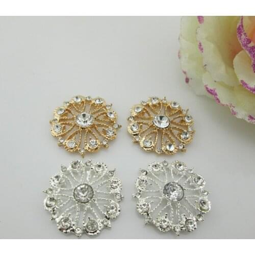 BT204 25mm)5pcs flat back rhinestone embellishment Beautiful Silver Plated Faux Pearl Clear Glass Rhinestone Buttons