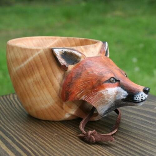 Wooden Mug Animal Shape Portable Camping Drinking Cup Hand Carved Outdoor Cup With Lanyard Unique And Interesting High Quality