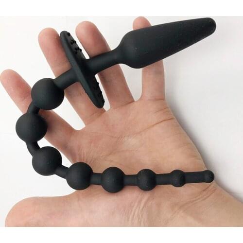 Double Head Black Anal Plug For Women Men G-spot Masturbator Pull Silicone Soft Beads Sex Toys Butt Plug Adult Products