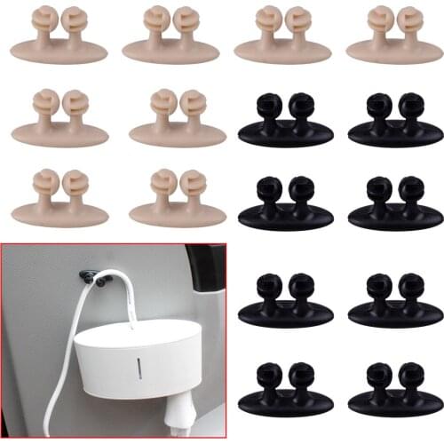 DWCX 8pcs Black Beige Cable Winder Wire USB Cable Holder Tie Clip Fixer Organizer Adhesive Car Charger Line Clasp Clamp