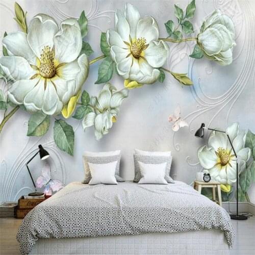 Custom Size European Oil Painting Floral 3D Wall paper Pink White Rose Home Decor Mural Bedroom Decor Self-adhesive Wallpaper
