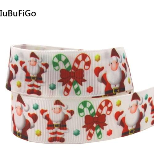 [IuBuFiGo] 50yards Christmas ribbon 1" Grosgrain Printed ribbon Hair bows DIY handmade 25mm White ribbons
