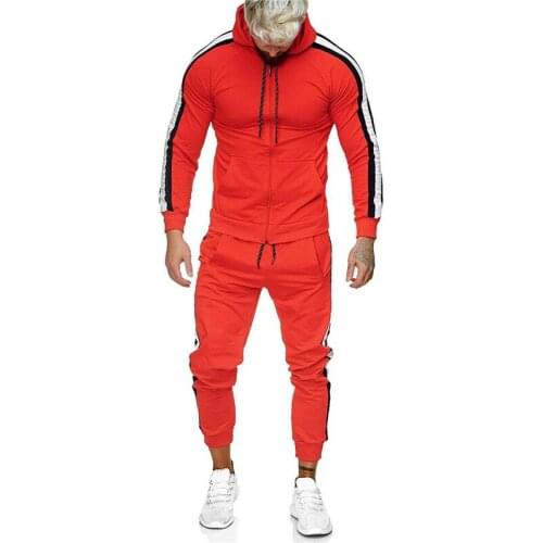 2 Pieces Suit Set, Long Sleeve Hooded Pullover and Long Pants for Men, Red/Black/Dark Gray/Light Gray