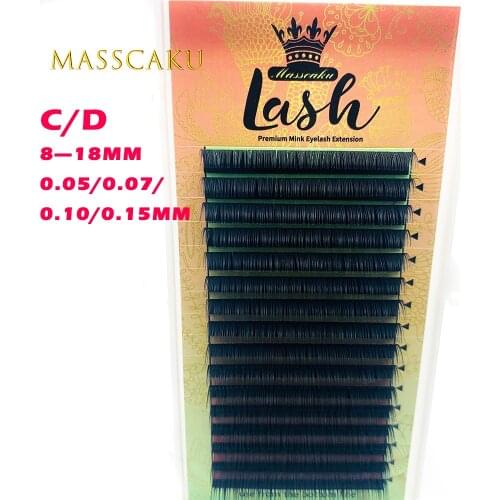 MASSCAKU Eyelash Extension Makeup Cilios 16 Rows/case 8-18mm Individual Eyelash Natural Synthetic Mink Lashes