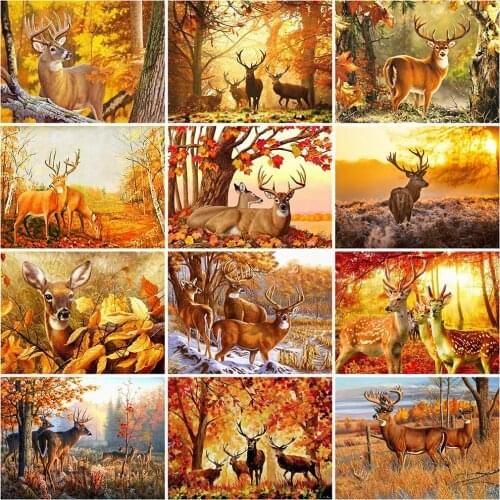 MomoArt 5D DIY Diamond Painting Deer Cross Stitch Kit Diamond Embroidery Autumn Animal Rhinestone Art Home Decor Gift