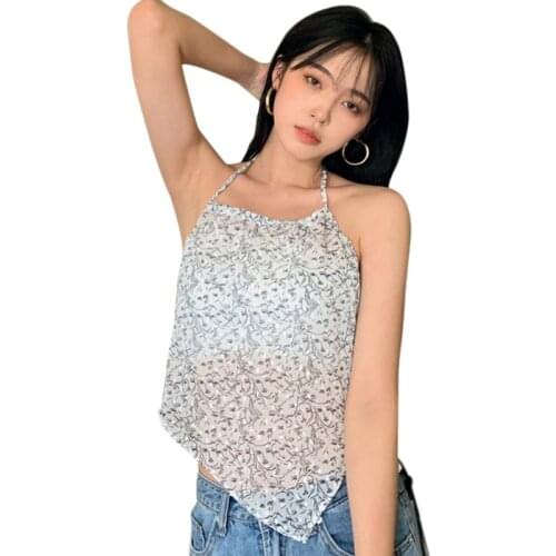 Printing Strap Vest Design Inlay Wearing Chiffon Hanging Neck With Wrap Wrapped Chest Tank Top