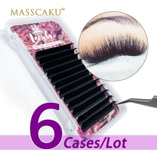 6case/lot Fast ship 12 lines auto-fans eyelash extensions 1s rapid blooming faux mink russian volume cilia for lashes building
