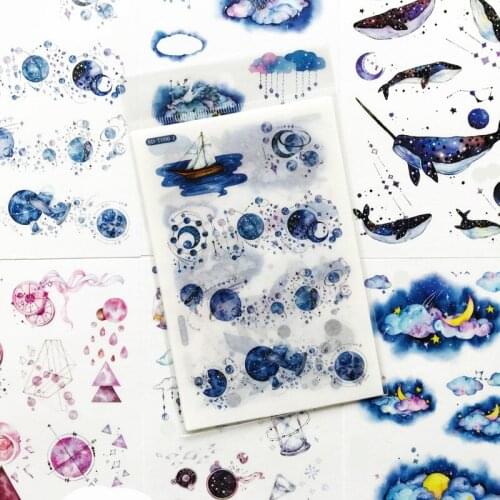 6 Sheets/Set Fantasy Moon Star Wale Sticker Adhesive Craft Stick Label Notebook Computer Phone DIY Decor Kids Gift Stationery