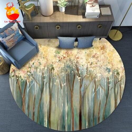 New Round Rugs Bedroom Decor Greenwood Flower Oil Painting Carpets for Living Room Floor Mats Alfombras Para Sala