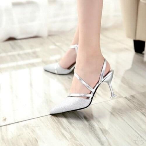 Korean version of the new silver pointed shallow mouth high heels fashion thin belt hollow comfortable high heel sandals