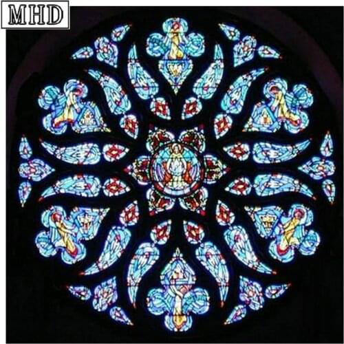 Full square / round diamond painting stained glass window flower pattern 80x80cm 5d diamond mosaic landscape diy embroidery