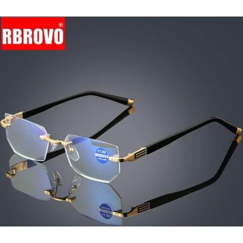 RBROVO Anti blue Light Reading Glasses Women Diamond cutting Rimeles Eyeglasses Men Anti fatigue Hyperopia Presbyopic Eyewear