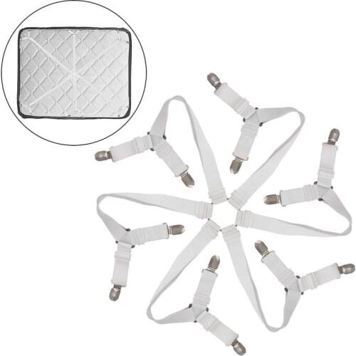 Bed Sheet Clips Grippers Fasteners 3 Way 6 Sides Sheet Suspenders Elastic Sheet Holders Mattress Clips Straps - Adjustable Fit