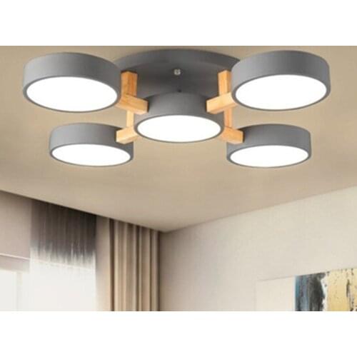 Nordic Wood Decor Led Ceiling Lights For Living Room 220V Round Metal Ceiling Lamp Surface Mounted Lighting Fixture