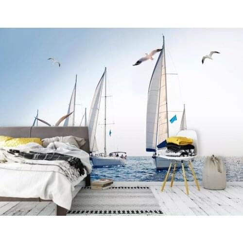 Nordic contracted big sea sailing scenery sitting room sofa background wall