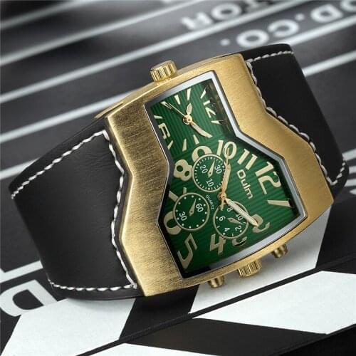 Oulm 1220B Sport Mens Watches New Design Two Time Zone Male Quartz Wrist Watch Luxury Brand Leather Wristwatches