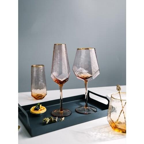 Houshold water cup crystal glass wine glass cocktail Champagne cup Diamond shape goblet large capacity wine glass