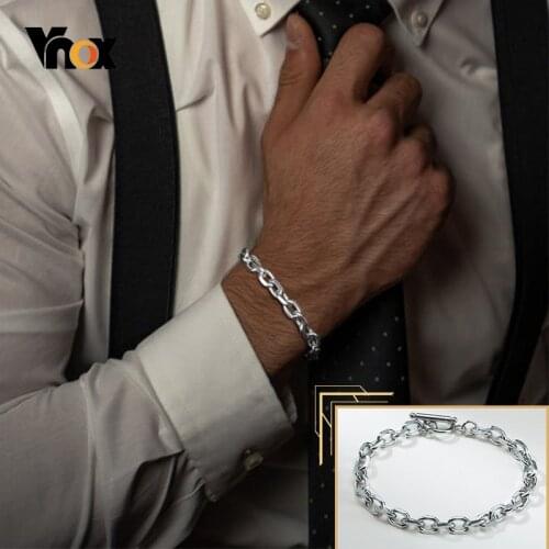 Vnox Basic 8/10/12 mm Wide Stainless Steel O Link Chain Bracelets for Men Women with Stainless Steel Toggle Clasp Closure