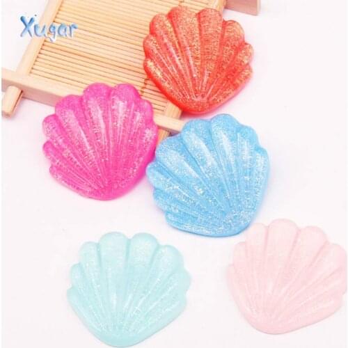 Xugar Cute Glitter colorful shell,5pcs flatback resin cabochon for Crafts Making, Scrapbooking, DIY, Hair Bow Center Accessories