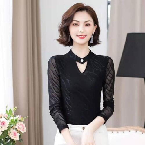 New Womens Spring Autumn Lace Shirts Blouses V-Neck Elegant Fashion Tops Womens Casual Lace Blusas Tops DD8280