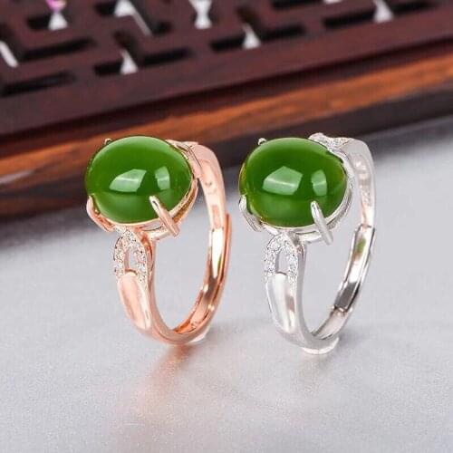 Vintage Fashion Red Green Crystal Jade Agate Gemstones Rings for Women White Gold Silver Color Jewelry Bague