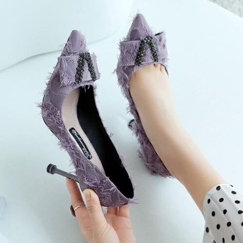 2021 spring pointed shallow mouth sexy stiletto high heel single shoes womens wild banquet dress large size small size shoes