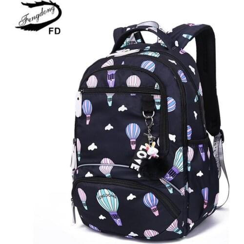 Fengdong kids waterproof school backpack for girls school bags cute ballon printing laptop backpack children backpacks schoolbag