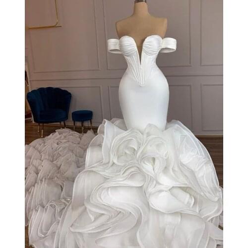 2020 Off The Shoulder Mermaid Wedding Dress Court Ruffles Train Wedding Gown vestidos de novia Beaded Bridal Dresses Plus Size