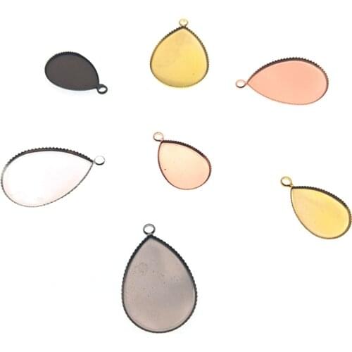 20pcs 13*18mm,18*25mm Silver Water Drop Necklace Pendant Setting Cabochon Cameo Base Tray Bezel Blank DIY Jewelry Findings Z383