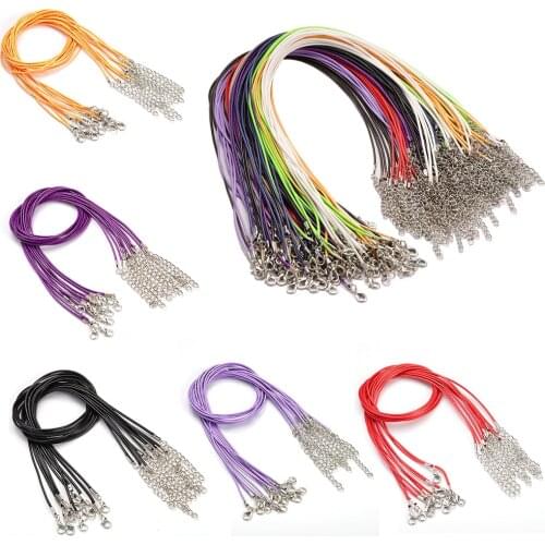 20pcs 1.5mm Lobster Clasp String Cord Real Handmade Leather Adjustable Braided Rope Necklaces Pendant Charms Jewelry Making DIY