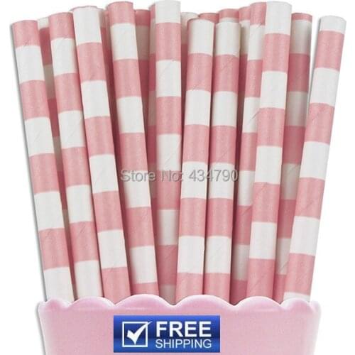 200pcs Ring Circle Stripe Paper Straws Baby Pink Sailor Stripe Print,Cake Pop Sticks,Baby Shower Party Supplies Decorations