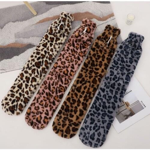 2L Leopard Plush Water-filling Hot-water Bag for Female Warm Belly Hands Feet Warm Water Bag Hand Warmer Hot Water Bottle Bags