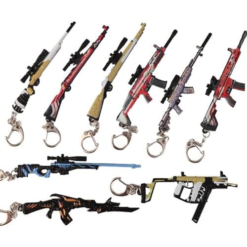 50pcs/lot Red Series Weapon Model PUBG Keychain Battlegrounds Awmakm Gun Keyring Key Chain Army Jewelry Wholesale Mixorder