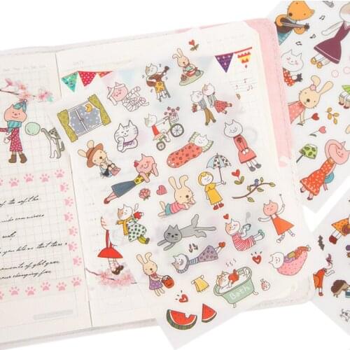 6pcs/lot Cartoon Miss Cat series Sticker Decor Cute Animal Creative PVC Scrapbooking DIY Cartoon Stickers School Office supplied