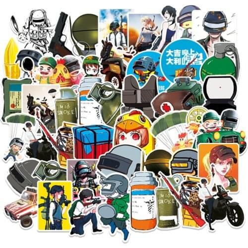 64Pcs/lot Playerunknows PUBG Game Stickers For Car Laptop Luggage Computer Bicycle Phone case Skateboard Pad Decal Sticker